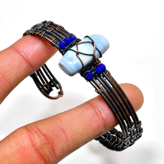 Celestial Embrace – Blue Lace Agate & Lapis Lazuli Copper Bracelet