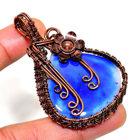 Tranquil Tides – Copper-Wrapped Blue Agate Pendant