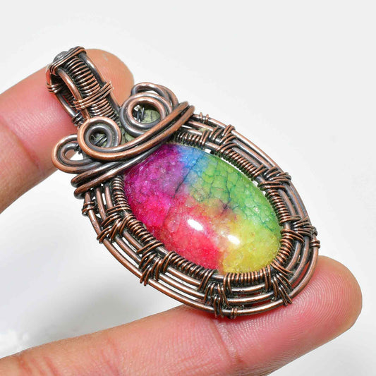 Aurora’s Embrace – Rainbow Aura Quartz Copper Pendant