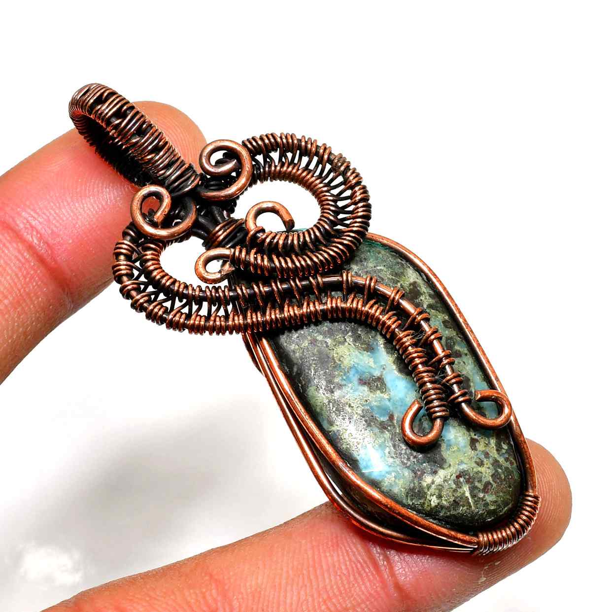 Gaia’s Embrace – Oxidized Copper & Gemstone Pendant