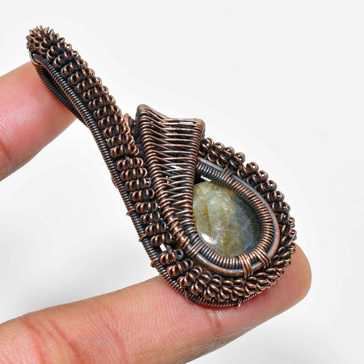 Aurora’s Glow – Labradorite Copper Pendant