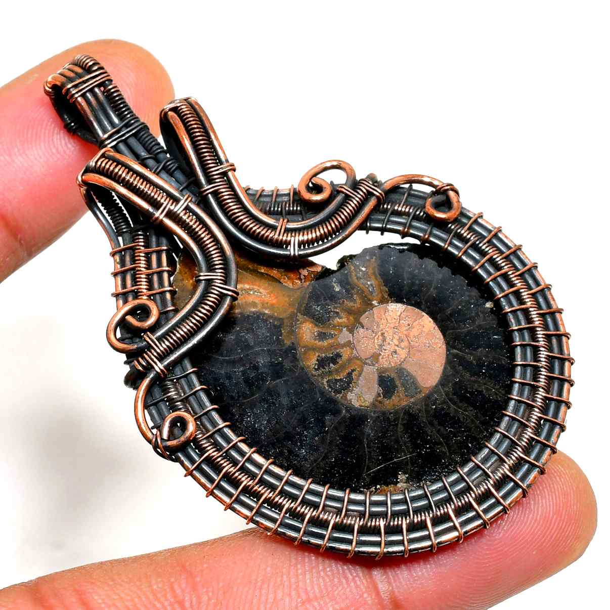 Earth’s Echo – Ammonite Copper Pendant