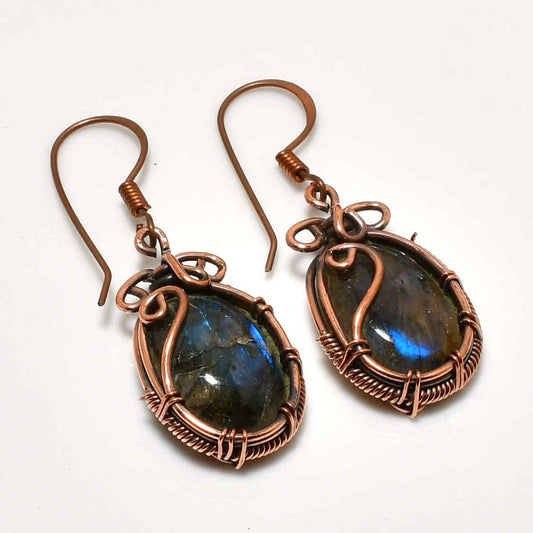 Aurora’s Guardian – Labradorite Copper Earrings