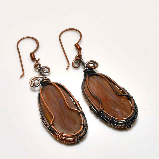 Terra Lattice – Agate & Copper Earrings