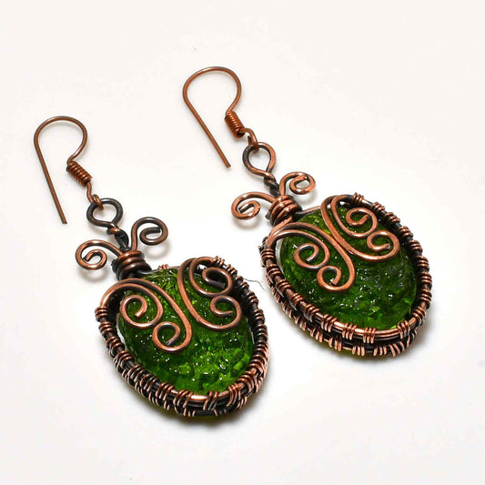 Verdant Dreams – Green Druzy Agate & Copper Earrings