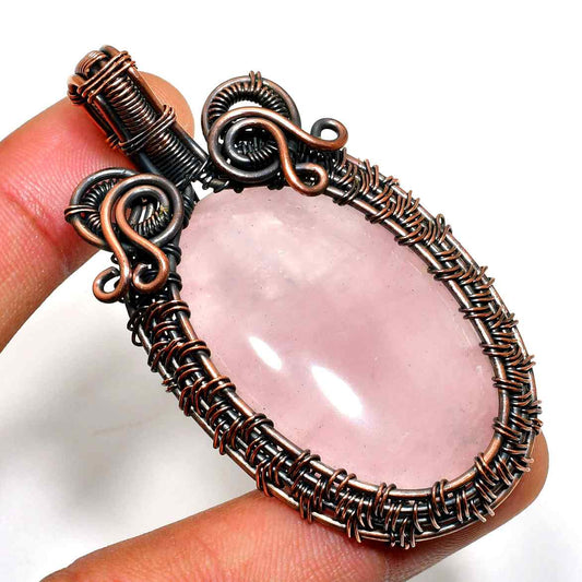 Amara’s Heart – Copper-Wrapped Rose Quartz Pendant
