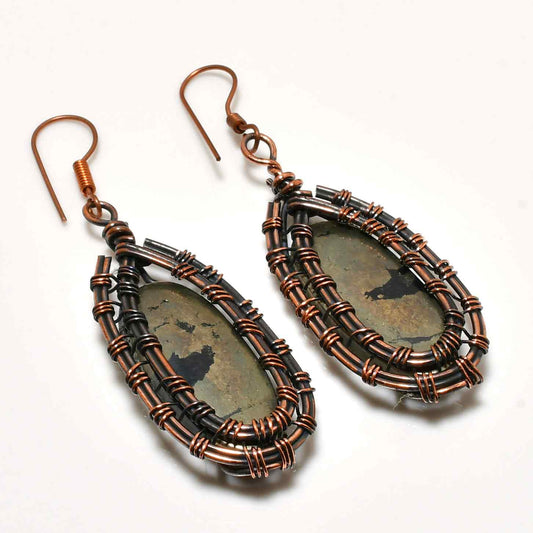 Grounded Grace – Oxidized Copper Gemstone Earrings