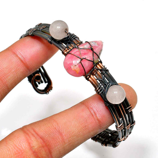 Rosy Radiance – Rhodonite & Blackened Copper Bracelet