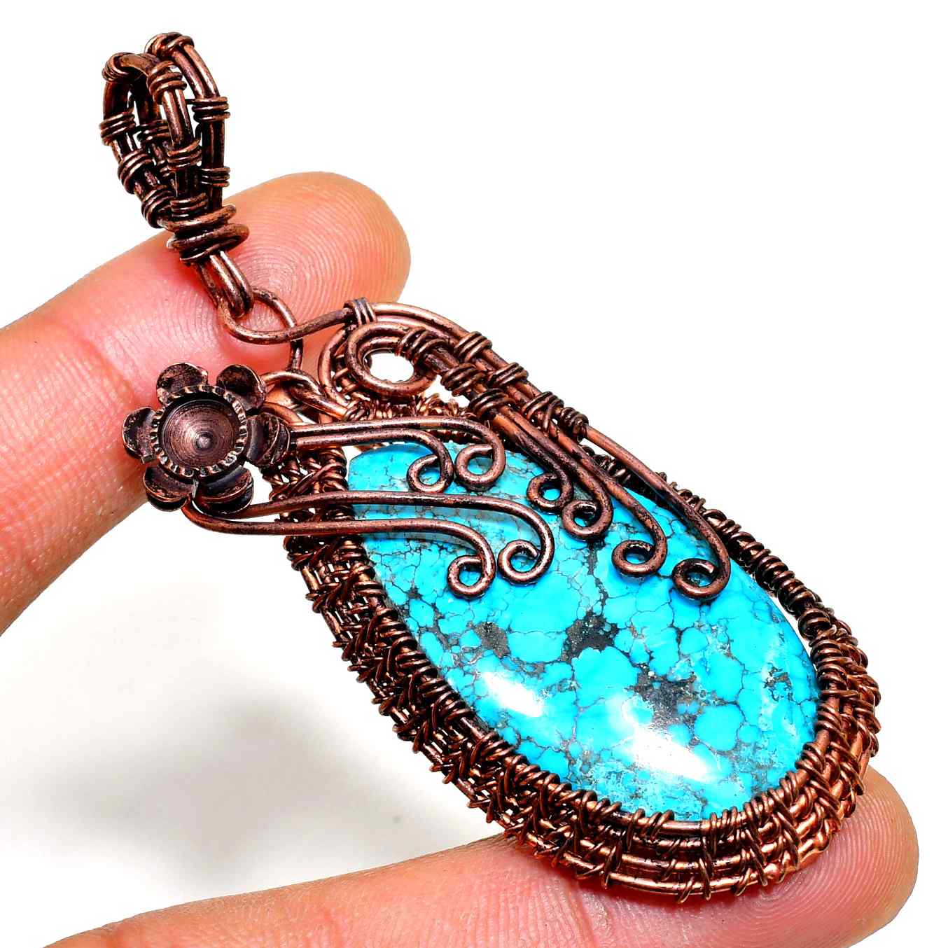 Azure Blossom – Turquoise Copper Pendant