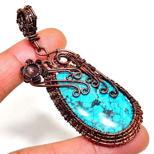Azure Blossom – Turquoise Copper Pendant