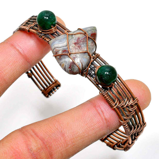 Earthbound Harmony Cuff – Agate & Aventurine in Oxidized Copper