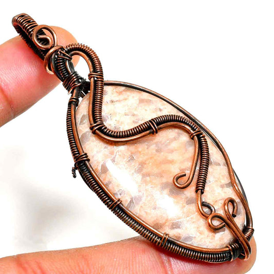 Celestine’s Clarity – Copper-Wrapped Quartz Pendant