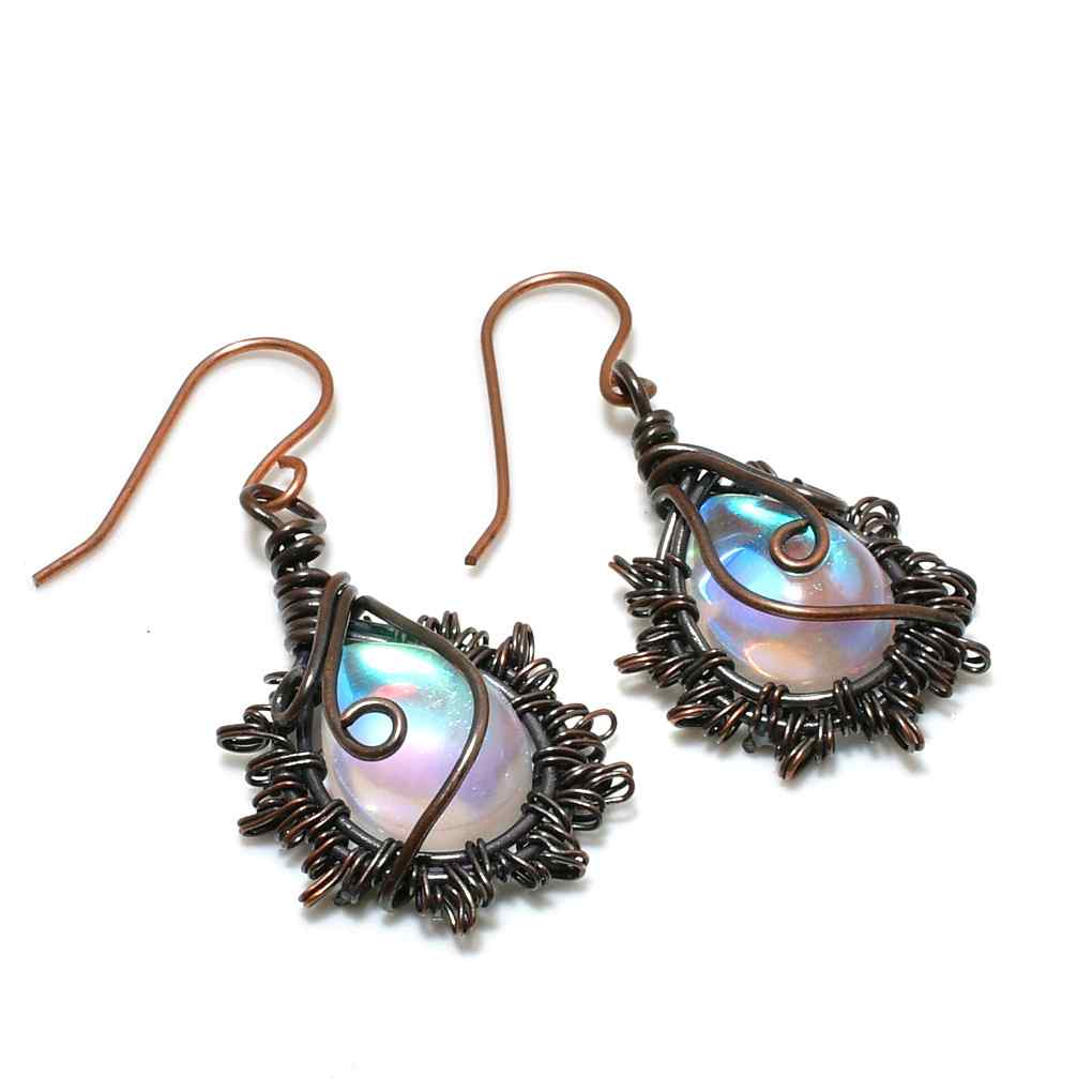 Celestial Glow – Opal Quartz Copper Earrings