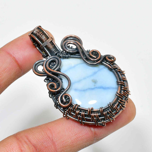 Serenity’s Whisper – Blue Lace Agate Copper Pendant