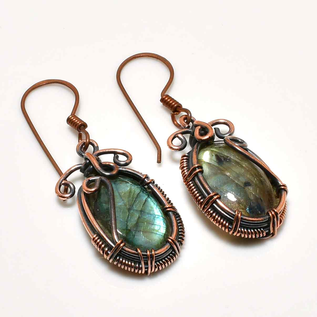 Selene’s Veil – Labradorite Copper Earrings