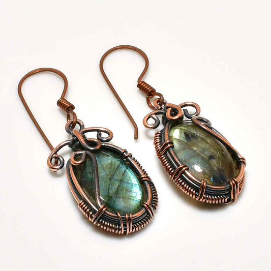 Selene’s Veil – Labradorite Copper Earrings
