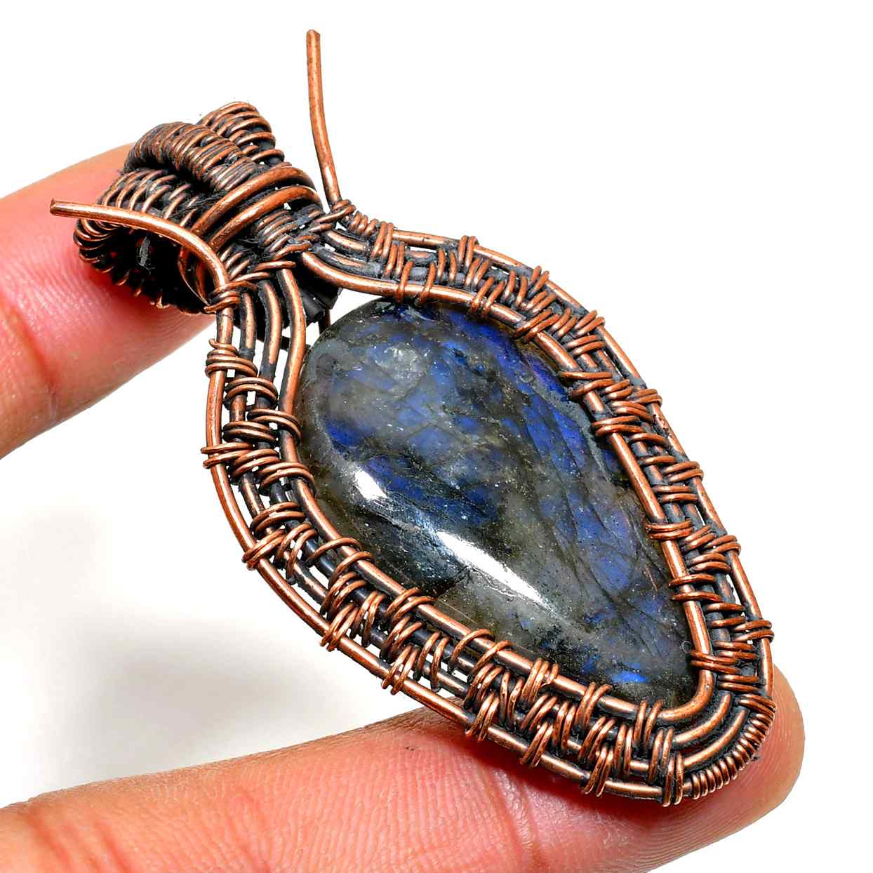 Aurora’s Veil – Labradorite & Copper Wire Pendant