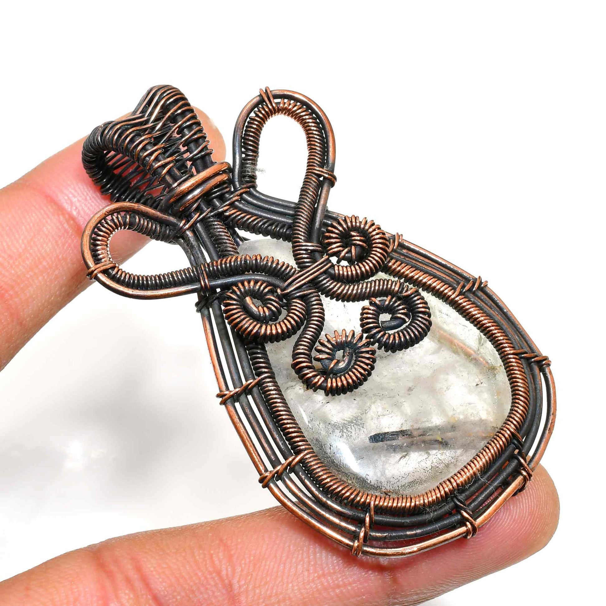 Clarity’s Embrace – Oxidized Copper Quartz Pendant