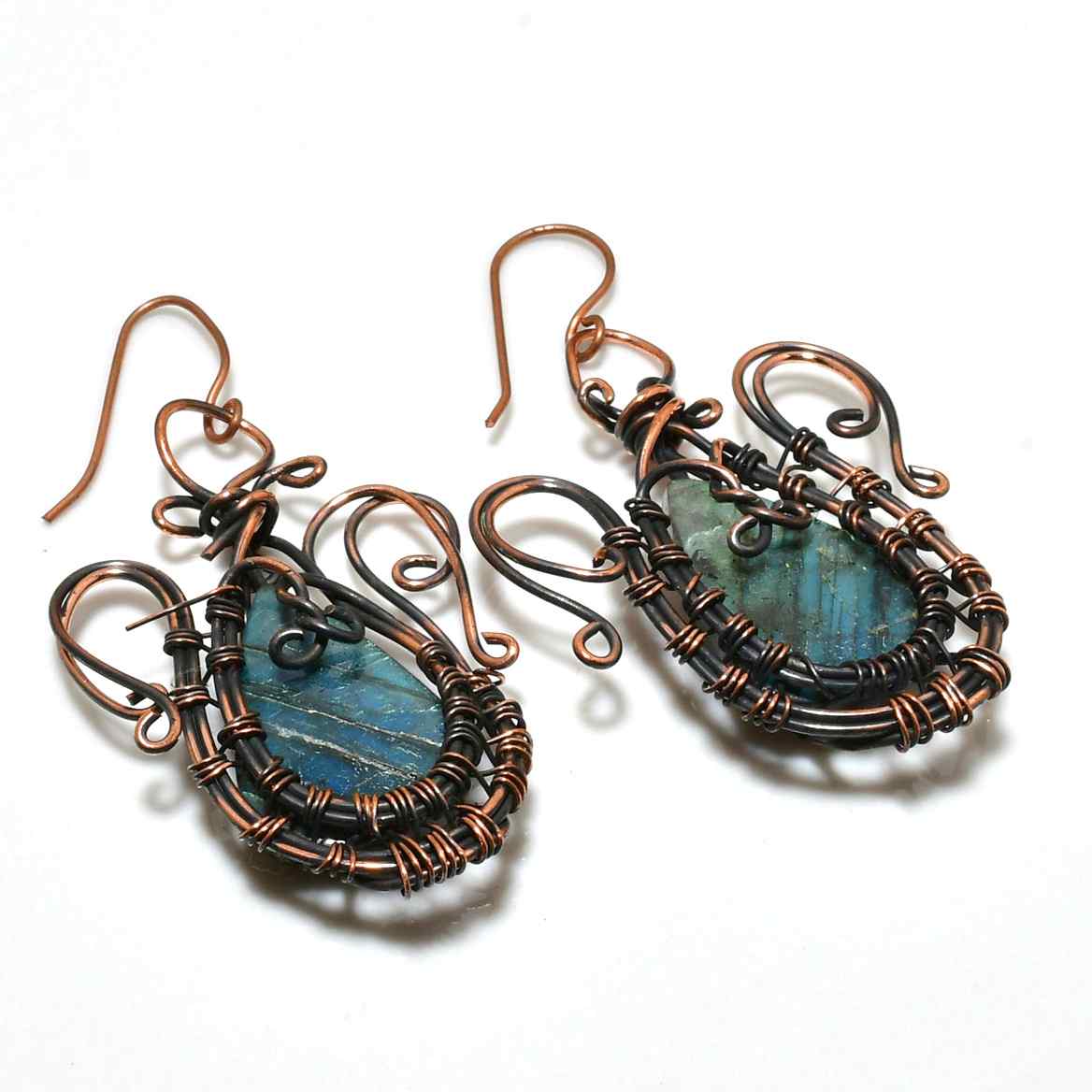 Mystic Weave – Labradorite & Copper Earrings