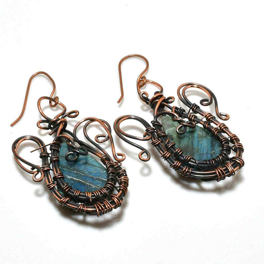 Mystic Weave – Labradorite & Copper Earrings