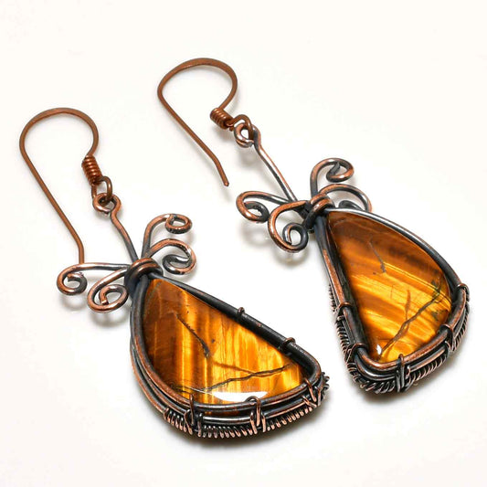 Ember’s Gaze – Oxidized Copper Tiger’s Eye Earrings