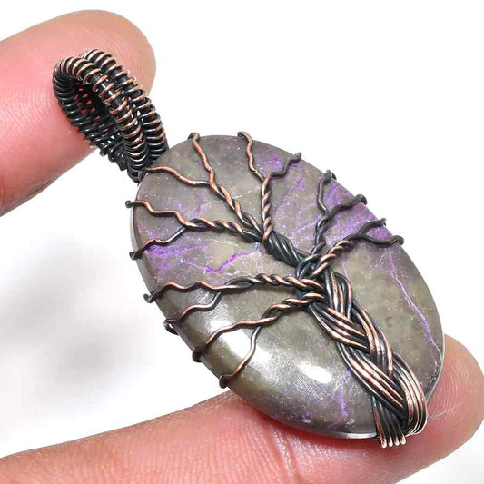 Ezra’s Veil – Amethyst & Oxidized Copper Pendant