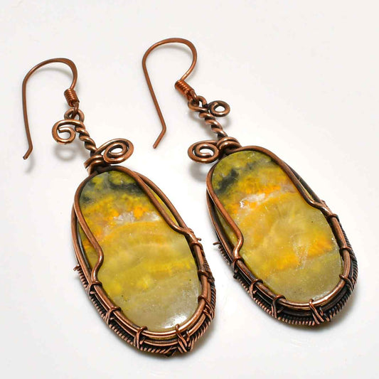 Sunset Drift – Yellow & Green Stone Copper Earrings