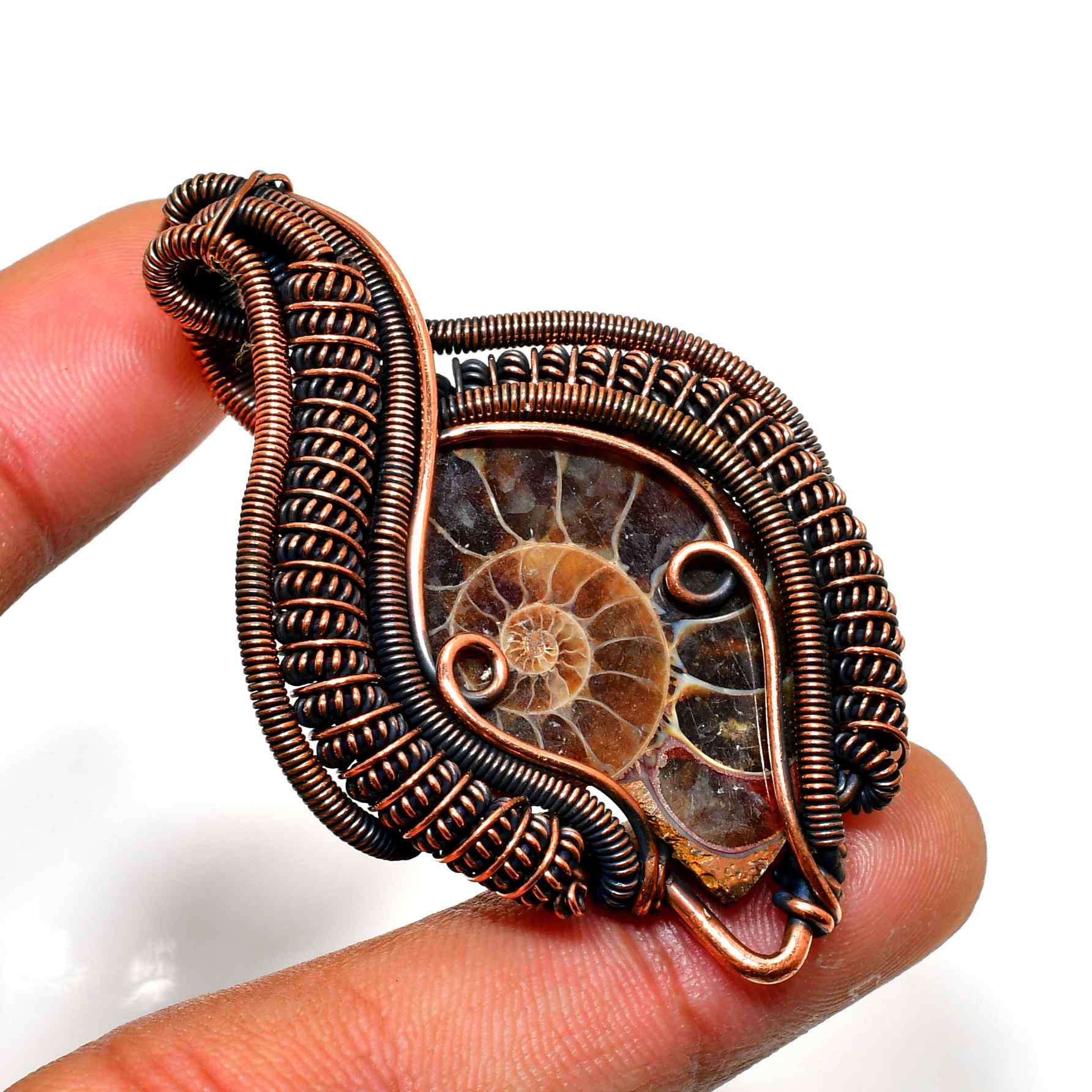 Fossil Embrace – Ammonite Copper Pendant