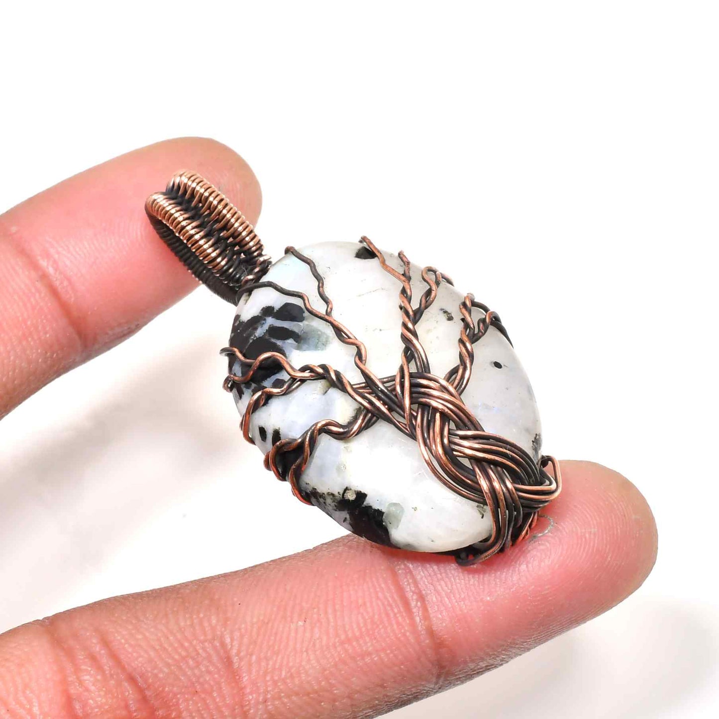 Gaia’s Grove – White Marble & Copper Tree of Life Pendant