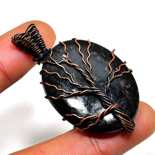 Obsidian Shield – Copper-Wrapped Pendant