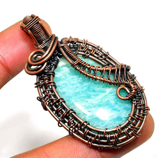 Ember’s Aura – Amazonite & Oxidized Copper Pendant