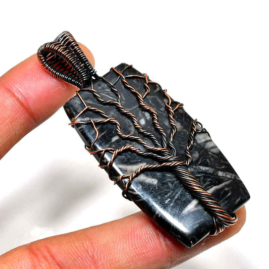 Gaia’s Embrace – Tree of Life Black Stone & Copper Pendant