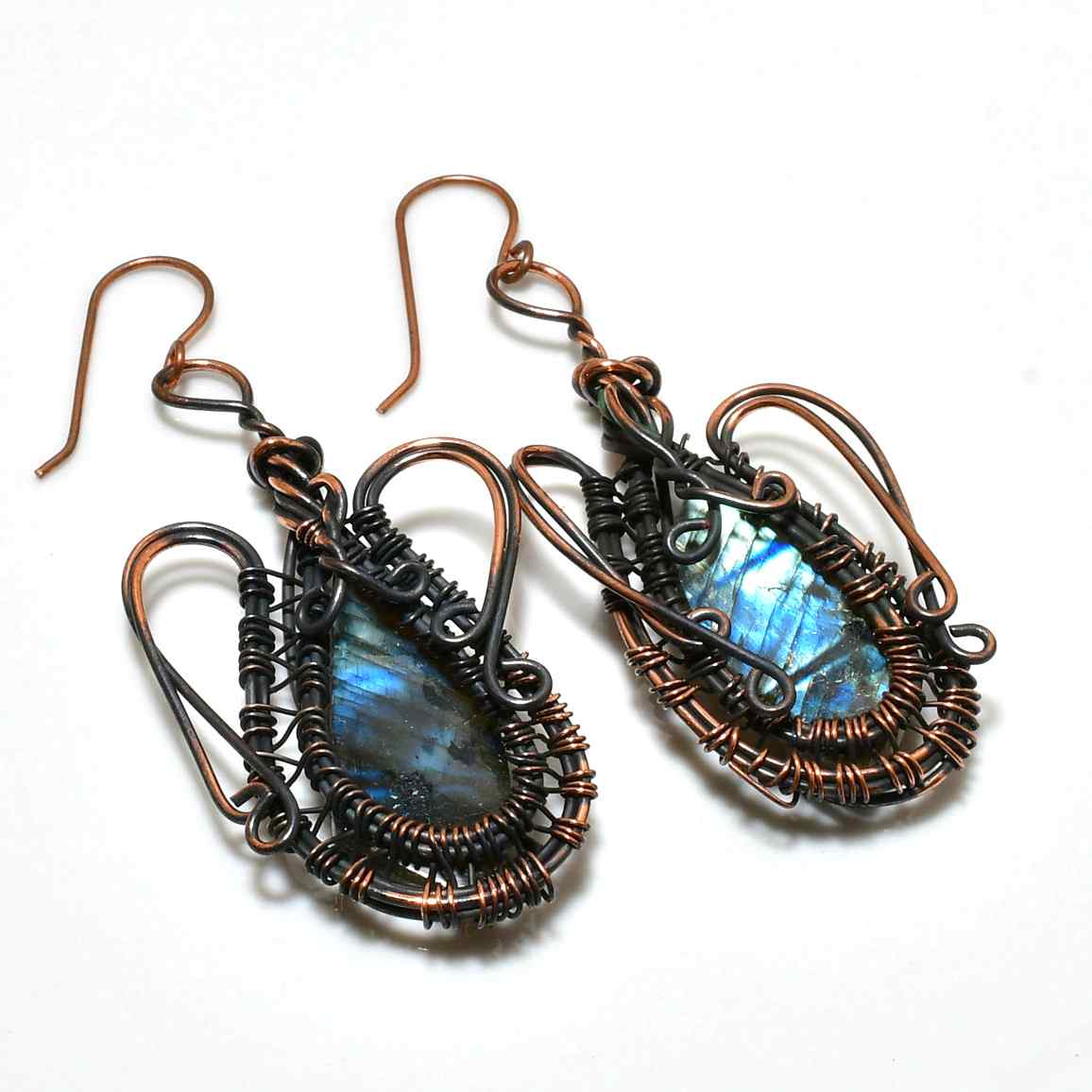 Luna’s Whisper – Labradorite & Oxidized Copper Earrings