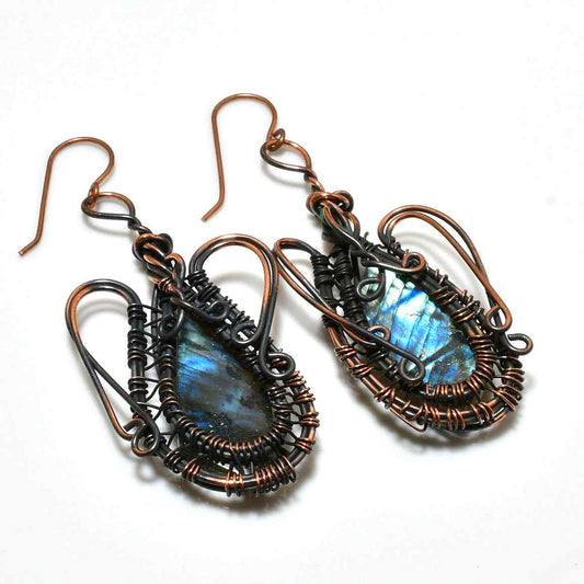 Luna’s Whisper – Labradorite & Oxidized Copper Earrings