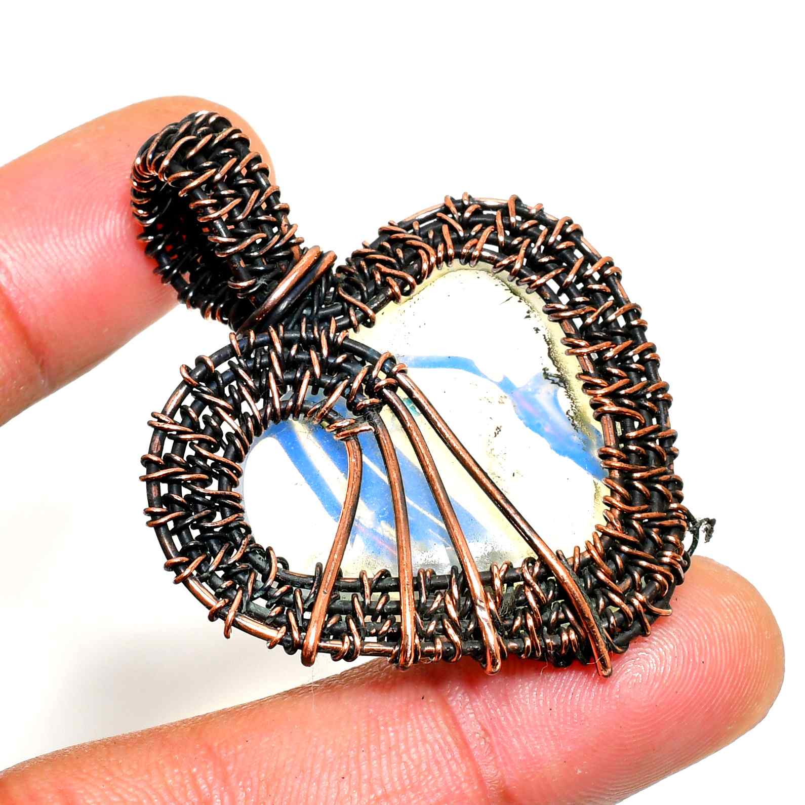 Ezra’s Veil – Blue Lace Agate Copper Pendant