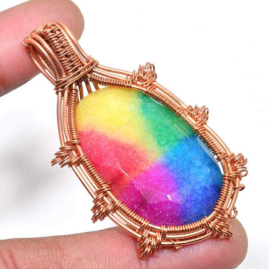 Vibrant Harmony – Rainbow Druzy Copper Pendant