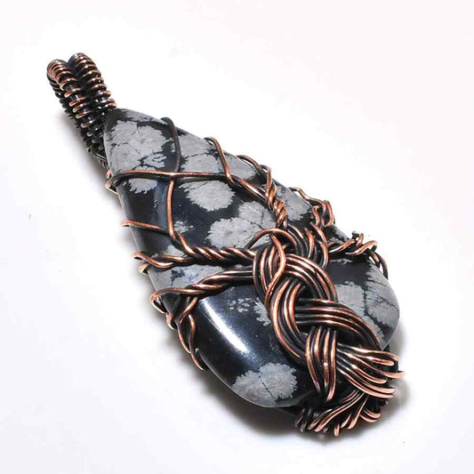 Harmony’s Whisper – Snowflake Obsidian Copper Pendant