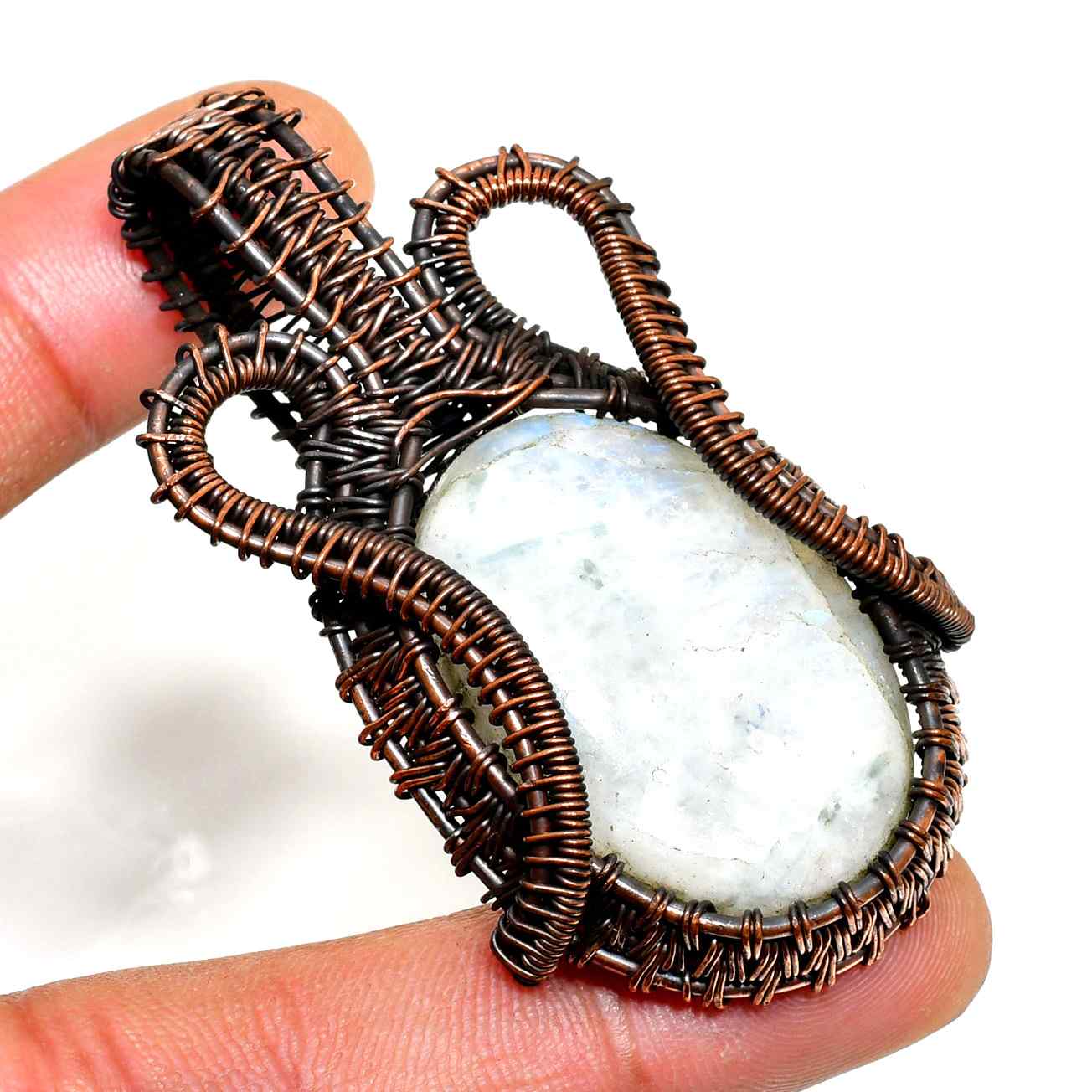 Luna’s Embrace – Moonstone Copper Pendant