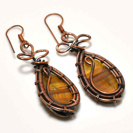 Lionheart Halo – Copper-Wrapped Tiger Eye Earrings