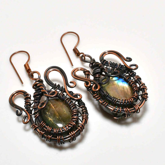 Aurora’s Shield – Labradorite Copper Earrings
