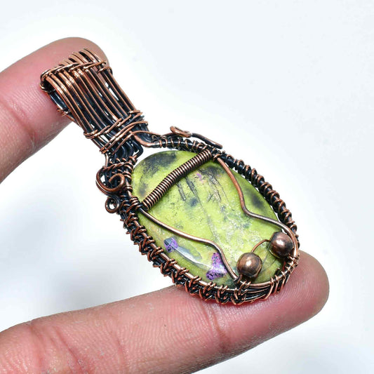 Verdant Harmony – Oxidized Copper Green Stone Pendant