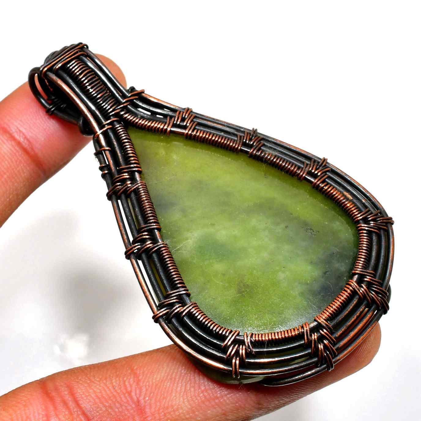 Luxora’s Essence – Green Jade & Blackened Copper Pendant