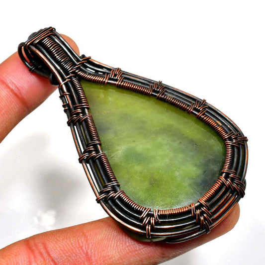 Luxora’s Essence – Green Jade & Blackened Copper Pendant