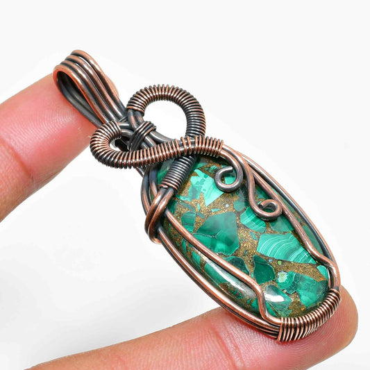 Gaia’s Embrace – Oxidized Copper Malachite Pendant