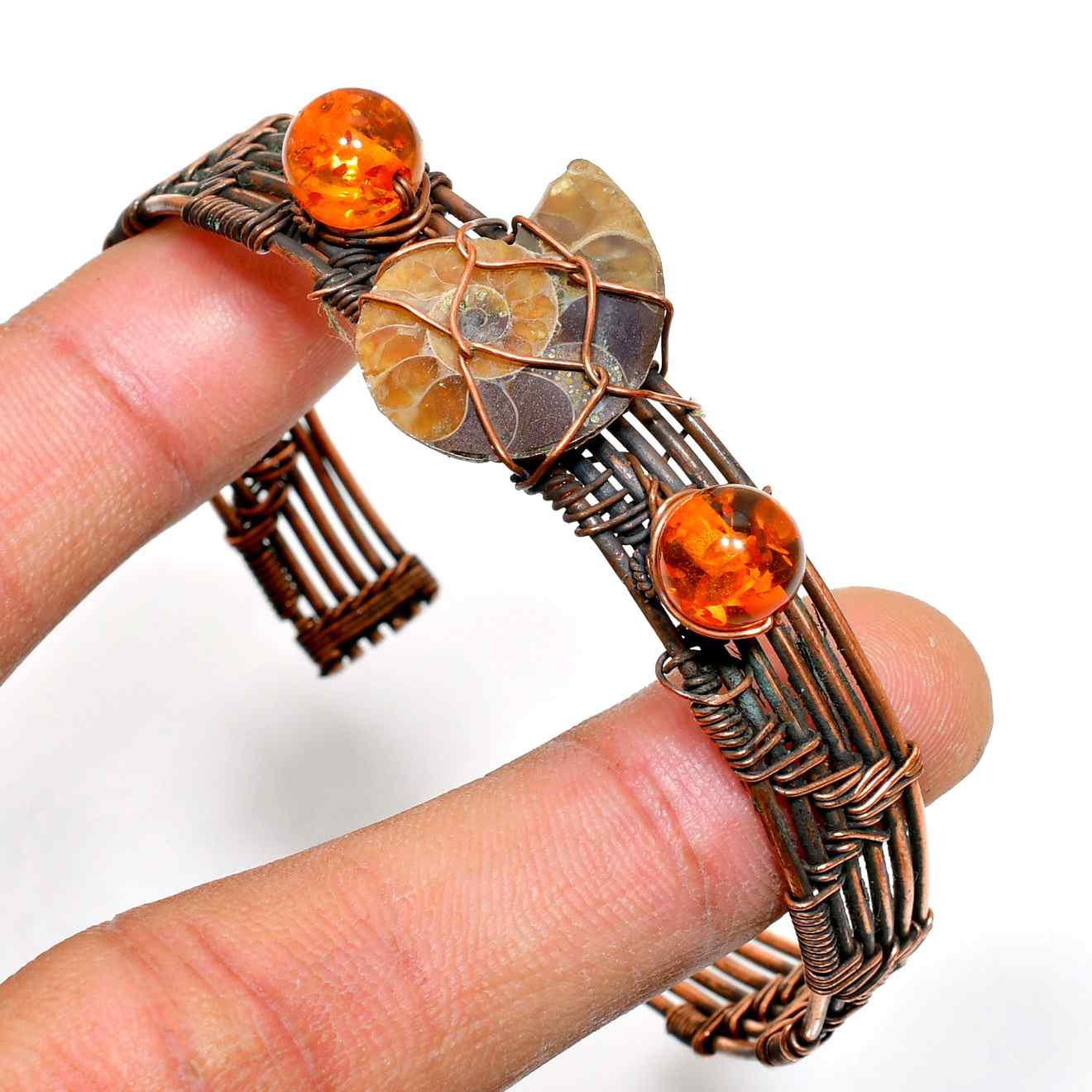 Serene Harmony – Agate & Amber Copper Cuff