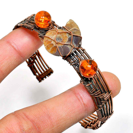 Serene Harmony – Agate & Amber Copper Cuff