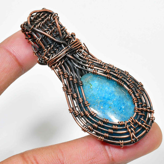 Fiona’s Glow – Dark Wire-Wrapped Blue Stone Pendant