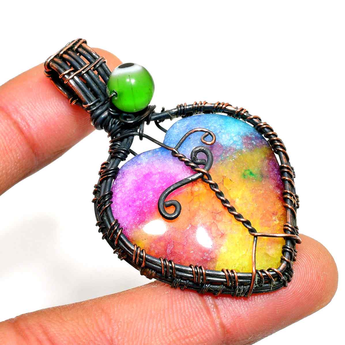 Aurora Heart – Oxidized Copper Druzy Pendant