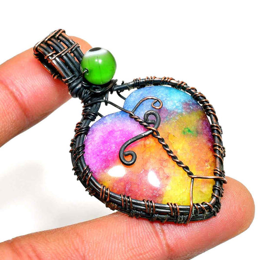 Aurora Heart – Oxidized Copper Druzy Pendant