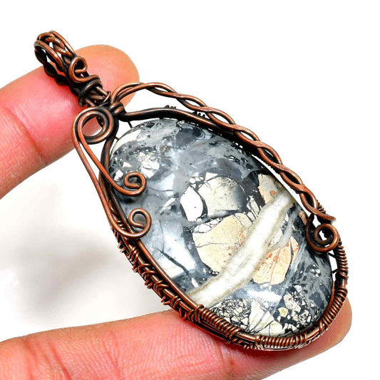 Ebon & Ivory Harmony – Copper-Wrapped Pendant